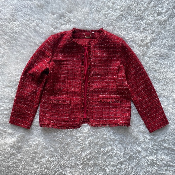 Chico's Tweed Metallic Fringe Blazer Jacket - Picture 2 of 9